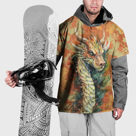 Накидка на куртку 3D с принтом Зеленый древесный дракон с листьями в Санкт-Петербурге, 100% полиэстер |  | Тематика изображения на принте: 
