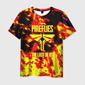 Мужская футболка 3D с принтом The last of us огненное лого цикады в Санкт-Петербурге, 100% полиэфир | прямой крой, круглый вырез горловины, длина до линии бедер | 