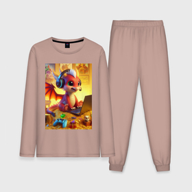 Мужская пижама с лонгсливом хлопок с принтом Милашка дракончик   заядлый геймер ,  |  | Тематика изображения на принте: 