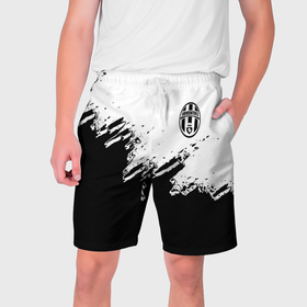 Мужские шорты 3D с принтом Juventus black sport texture ,  полиэстер 100% | прямой крой, два кармана без застежек по бокам. Мягкая трикотажная резинка на поясе, внутри которой широкие завязки. Длина чуть выше колен | 