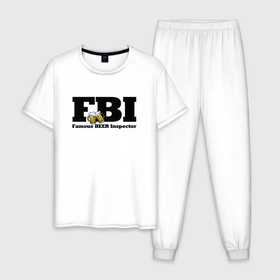 Мужская пижама хлопок с принтом FBI   famous beer inspector в Петрозаводске, 100% хлопок | брюки и футболка прямого кроя, без карманов, на брюках мягкая резинка на поясе и по низу штанин
 | Тематика изображения на принте: 