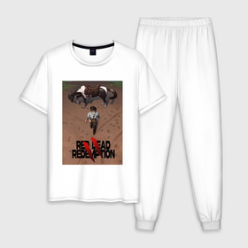 Мужская пижама хлопок с принтом Red Dead Redemption II в Санкт-Петербурге, 100% хлопок | брюки и футболка прямого кроя, без карманов, на брюках мягкая резинка на поясе и по низу штанин
 | 