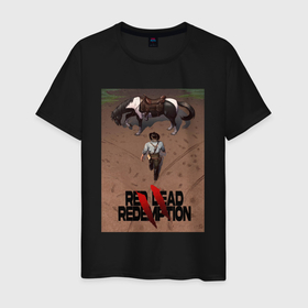 Мужская футболка хлопок с принтом Red Dead Redemption II в Санкт-Петербурге, 100% хлопок | прямой крой, круглый вырез горловины, длина до линии бедер, слегка спущенное плечо. | 
