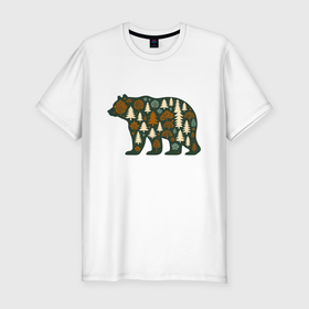 Мужская футболка хлопок Slim с принтом Медведь и тайга в Кировске, 92% хлопок, 8% лайкра | приталенный силуэт, круглый вырез ворота, длина до линии бедра, короткий рукав | 