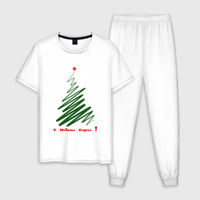 Мужская пижама хлопок с принтом Арт новогодняя елка в Кировске, 100% хлопок | брюки и футболка прямого кроя, без карманов, на брюках мягкая резинка на поясе и по низу штанин
 | 