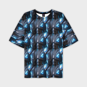 Мужская футболка oversize 3D с принтом Кибернетическая броня синяя ,  |  | Тематика изображения на принте: 