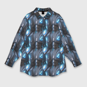 Мужская рубашка oversize 3D с принтом Кибернетическая броня синяя ,  |  | Тематика изображения на принте: 