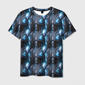 Мужская футболка 3D с принтом Кибернетическая броня синяя в Курске, 100% полиэфир | прямой крой, круглый вырез горловины, длина до линии бедер | Тематика изображения на принте: 