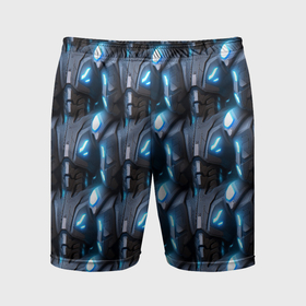 Мужские шорты спортивные с принтом Кибернетическая броня синяя в Белгороде,  |  | Тематика изображения на принте: 