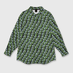 Мужская рубашка oversize 3D с принтом Зелёные черепа на чёрном фоне в Санкт-Петербурге,  |  | 