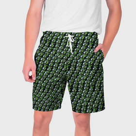 Мужские шорты 3D с принтом Зелёные черепа на чёрном фоне в Кировске,  полиэстер 100% | прямой крой, два кармана без застежек по бокам. Мягкая трикотажная резинка на поясе, внутри которой широкие завязки. Длина чуть выше колен | 