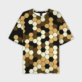 Мужская футболка oversize 3D с принтом Камуфляж гексагон коричневый в Курске,  |  | Тематика изображения на принте: 