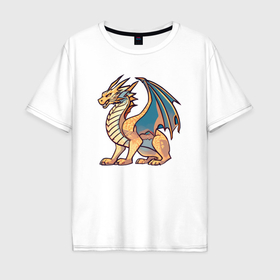 Мужская футболка хлопок Oversize с принтом Дракон восхода в Тюмени, 100% хлопок | свободный крой, круглый ворот, “спинка” длиннее передней части | 