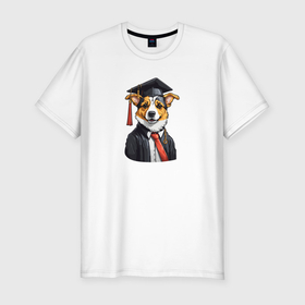 Мужская футболка хлопок Slim с принтом Собака выпускник в Тюмени, 92% хлопок, 8% лайкра | приталенный силуэт, круглый вырез ворота, длина до линии бедра, короткий рукав | 
