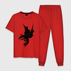 Мужская пижама хлопок с принтом Большой черный дракон в Тюмени, 100% хлопок | брюки и футболка прямого кроя, без карманов, на брюках мягкая резинка на поясе и по низу штанин
 | 