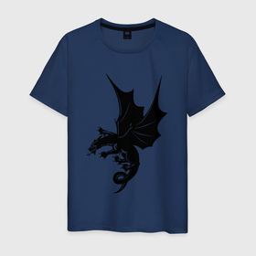 Мужская футболка хлопок с принтом Большой черный дракон в Курске, 100% хлопок | прямой крой, круглый вырез горловины, длина до линии бедер, слегка спущенное плечо. | 