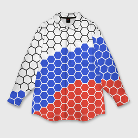 Мужская рубашка oversize 3D с принтом Флаг России из гексагонов в Петрозаводске,  |  | Тематика изображения на принте: 
