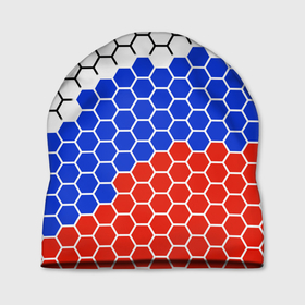 Шапка 3D с принтом Флаг России из гексагонов в Кировске, 100% полиэстер | универсальный размер, печать по всей поверхности изделия | Тематика изображения на принте: 