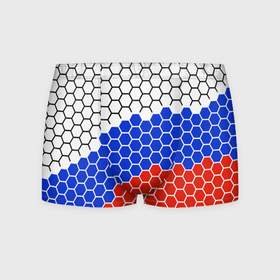 Мужские трусы 3D с принтом Флаг России из гексагонов в Санкт-Петербурге, 50% хлопок, 50% полиэстер | классическая посадка, на поясе мягкая тканевая резинка | 