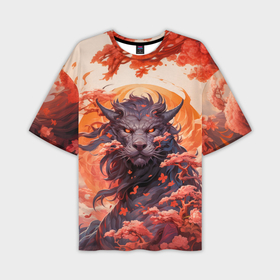 Мужская футболка oversize 3D с принтом Тигровый дракон сакура в Санкт-Петербурге,  |  | 
