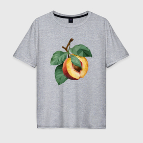 Мужская футболка хлопок Oversize с принтом Персик с листьями в Санкт-Петербурге, 100% хлопок | свободный крой, круглый ворот, “спинка” длиннее передней части | Тематика изображения на принте: 