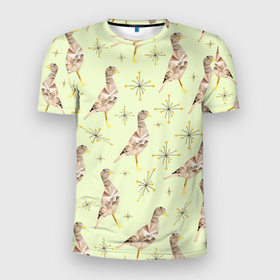 Мужская футболка 3D Slim с принтом Авдотка птица и снежинка в Курске, 100% полиэстер с улучшенными характеристиками | приталенный силуэт, круглая горловина, широкие плечи, сужается к линии бедра | 