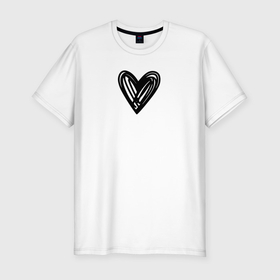 Мужская футболка хлопок Slim с принтом Рисованное чёрное сердце парное в Кировске, 92% хлопок, 8% лайкра | приталенный силуэт, круглый вырез ворота, длина до линии бедра, короткий рукав | 