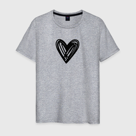 Мужская футболка хлопок с принтом Рисованное чёрное сердце парное в Екатеринбурге, 100% хлопок | прямой крой, круглый вырез горловины, длина до линии бедер, слегка спущенное плечо. | 