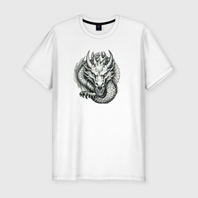 Мужская футболка хлопок Slim с принтом Рифовый дракон в Тюмени, 92% хлопок, 8% лайкра | приталенный силуэт, круглый вырез ворота, длина до линии бедра, короткий рукав | Тематика изображения на принте: 