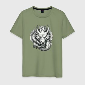 Мужская футболка хлопок с принтом Рифовый дракон в Тюмени, 100% хлопок | прямой крой, круглый вырез горловины, длина до линии бедер, слегка спущенное плечо. | Тематика изображения на принте: 
