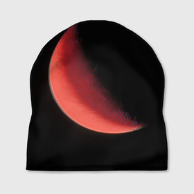 Шапка 3D с принтом Красная луна на чёрном фоне в Кировске, 100% полиэстер | универсальный размер, печать по всей поверхности изделия | Тематика изображения на принте: 