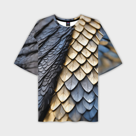 Мужская футболка oversize 3D с принтом Черно золотистая чешуя дракона в Екатеринбурге,  |  | 