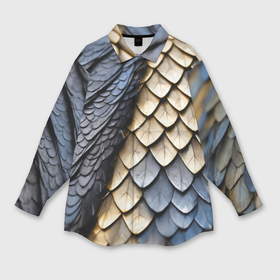 Мужская рубашка oversize 3D с принтом Черно золотистая чешуя дракона в Белгороде,  |  | 