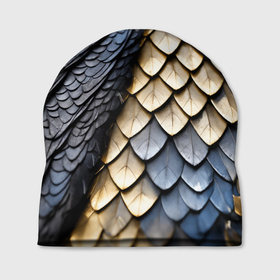 Шапка 3D с принтом Черно золотистая чешуя дракона в Тюмени, 100% полиэстер | универсальный размер, печать по всей поверхности изделия | 