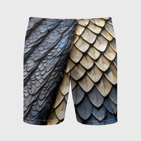 Мужские шорты спортивные с принтом Черно золотистая чешуя дракона ,  |  | Тематика изображения на принте: 