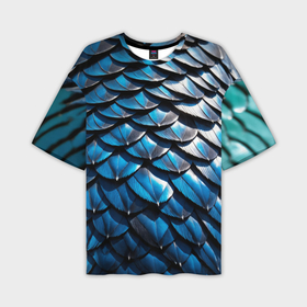 Мужская футболка oversize 3D с принтом Сине черная чешуя дракона в Екатеринбурге,  |  | 