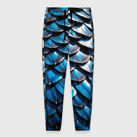 Мужские брюки 3D с принтом Сине черная чешуя дракона в Кировске, 100% полиэстер | манжеты по низу, эластичный пояс регулируется шнурком, по бокам два кармана без застежек, внутренняя часть кармана из мелкой сетки | 