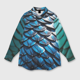 Мужская рубашка oversize 3D с принтом Сине черная чешуя дракона в Екатеринбурге,  |  | 