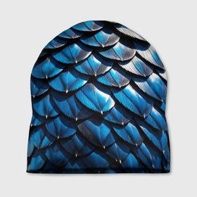 Шапка 3D с принтом Сине черная чешуя дракона в Тюмени, 100% полиэстер | универсальный размер, печать по всей поверхности изделия | 