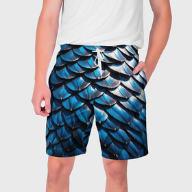 Мужские шорты 3D с принтом Сине черная чешуя дракона в Тюмени,  полиэстер 100% | прямой крой, два кармана без застежек по бокам. Мягкая трикотажная резинка на поясе, внутри которой широкие завязки. Длина чуть выше колен | 