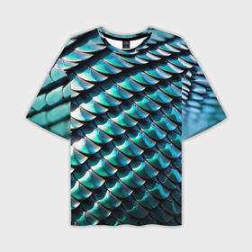 Мужская футболка oversize 3D с принтом Сине зеленая шкура дракона ,  |  | Тематика изображения на принте: 