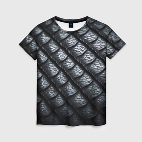 Женская футболка 3D с принтом Чёрная чешуя дракона в Белгороде, 100% полиэфир ( синтетическое хлопкоподобное полотно) | прямой крой, круглый вырез горловины, длина до линии бедер | 
