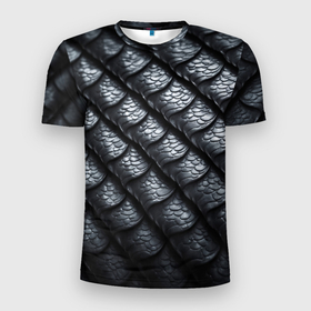 Мужская футболка 3D Slim с принтом Чёрная чешуя дракона , 100% полиэстер с улучшенными характеристиками | приталенный силуэт, круглая горловина, широкие плечи, сужается к линии бедра | 