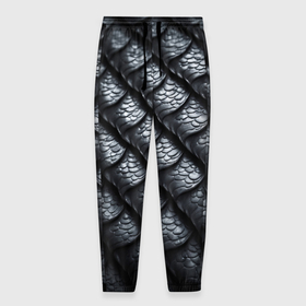 Мужские брюки 3D с принтом Чёрная чешуя дракона в Белгороде, 100% полиэстер | манжеты по низу, эластичный пояс регулируется шнурком, по бокам два кармана без застежек, внутренняя часть кармана из мелкой сетки | 