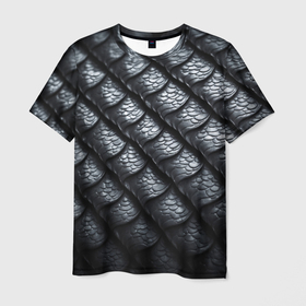 Мужская футболка 3D с принтом Чёрная чешуя дракона в Екатеринбурге, 100% полиэфир | прямой крой, круглый вырез горловины, длина до линии бедер | Тематика изображения на принте: 