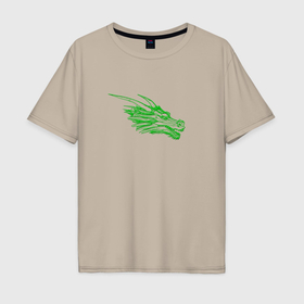 Мужская футболка хлопок Oversize с принтом Дракон зеленый в Тюмени, 100% хлопок | свободный крой, круглый ворот, “спинка” длиннее передней части | 