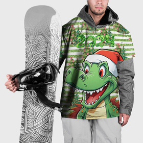 Накидка на куртку 3D с принтом Зеленый радостный дракон новогодний в Санкт-Петербурге, 100% полиэстер |  | 
