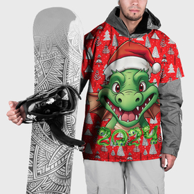 Накидка на куртку 3D с принтом Зеленый новогодний дракон на красном фоне в Санкт-Петербурге, 100% полиэстер |  | Тематика изображения на принте: 