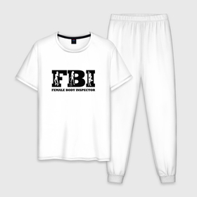 Мужская пижама хлопок с принтом FBI   female body inspector в Белгороде, 100% хлопок | брюки и футболка прямого кроя, без карманов, на брюках мягкая резинка на поясе и по низу штанин
 | 