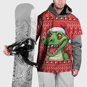 Накидка на куртку 3D с принтом Зеленый дракон на красном новогоднем фоне в Санкт-Петербурге, 100% полиэстер |  | Тематика изображения на принте: 